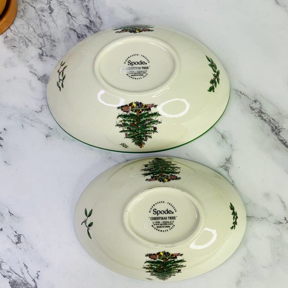 Spode Christmas Tree Set of 2 Oval Nesting Bowls Nuts Candy Snacks 7" 6" - Picture 3 of 6